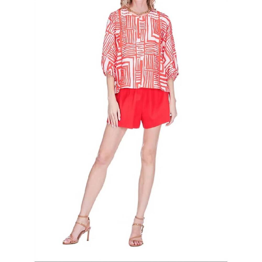 NEW JOY JOY gored 3/4 full sleeve top in red echo